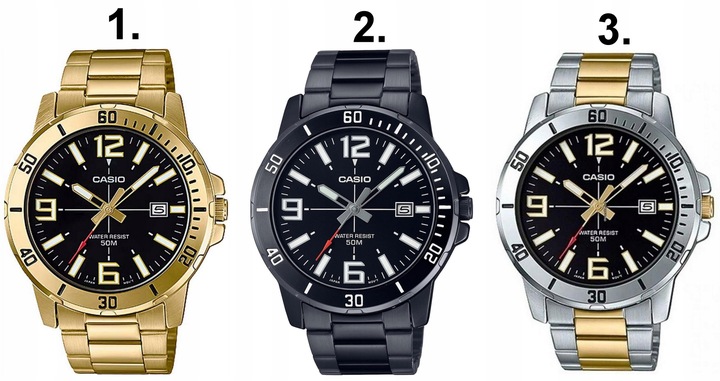 ZEGAREK MĘSKI CASIO STILON złoty stalowy datownik +BOX +GRAWER