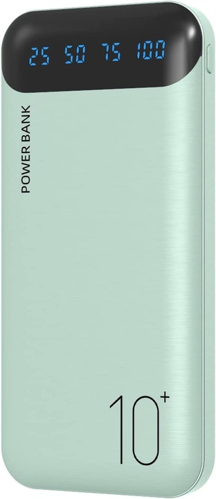POWERBANK 10000mAh 2,4A 2×USB/USB-C SZYBKI WYDAJNY POWER BANK LED ZIELONY