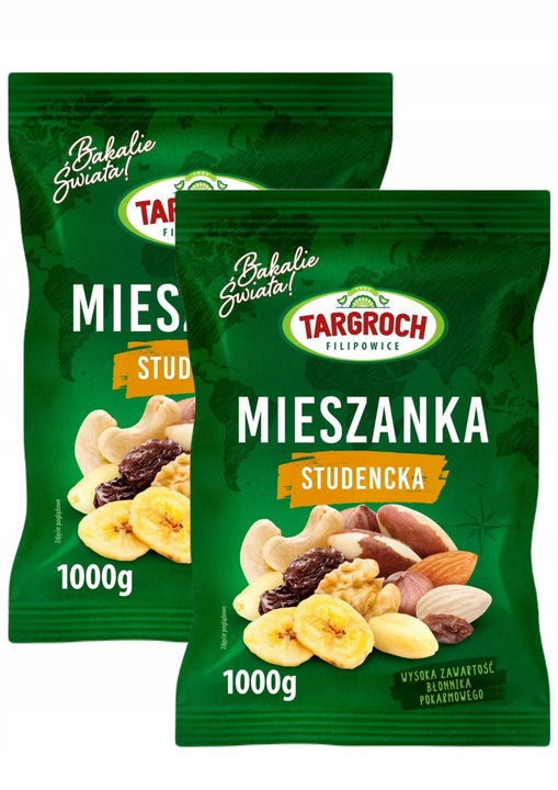 2x Mieszanka studencka mix orzechów bakali owoców suszonych 1kg Targroch