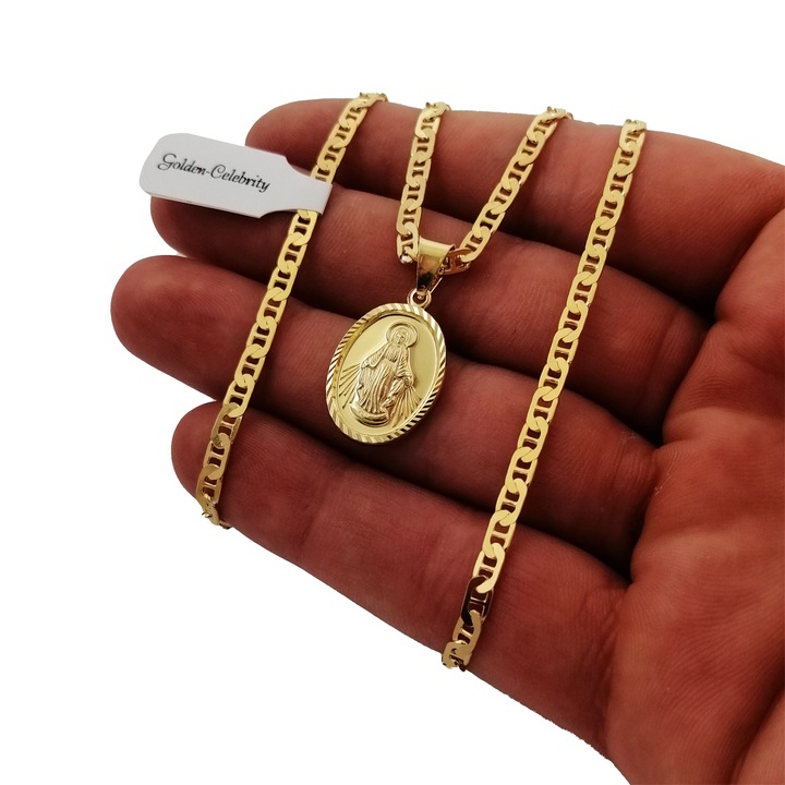 GRUBY POZŁACANY ŁAŃCUSZEK GUCCI + MEDALIK MATKA BOSKA CUDOWNA PRÓBA 925