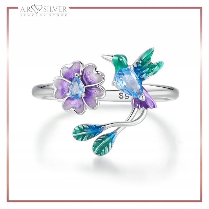 Srebrny Pierścionek Otwarty UROCZY RAJSKI PTAK S925