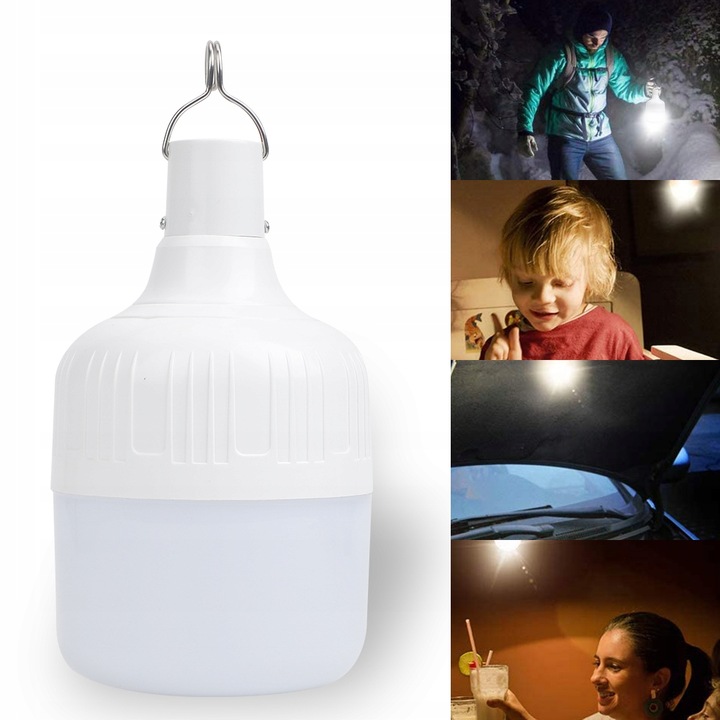 LAMPA KEMPINGOWA ŻARÓWKA LED LAMPKA DO NAMIOTU Z HACZYKIEM I AKUMULATOREM