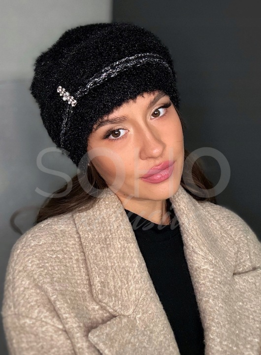 CZAPKA DAMSKA JESIEŃ ZIMA WIOSNA CIEPŁA WYGODNA KOBIECA MODNA CZARNA 2973