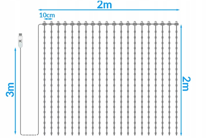 KURTYNA LED 2x2 ŚWIĄTECZNA GIRLANDA STEROWANA TELEFONEM APLIKACJA BLUETOOTH