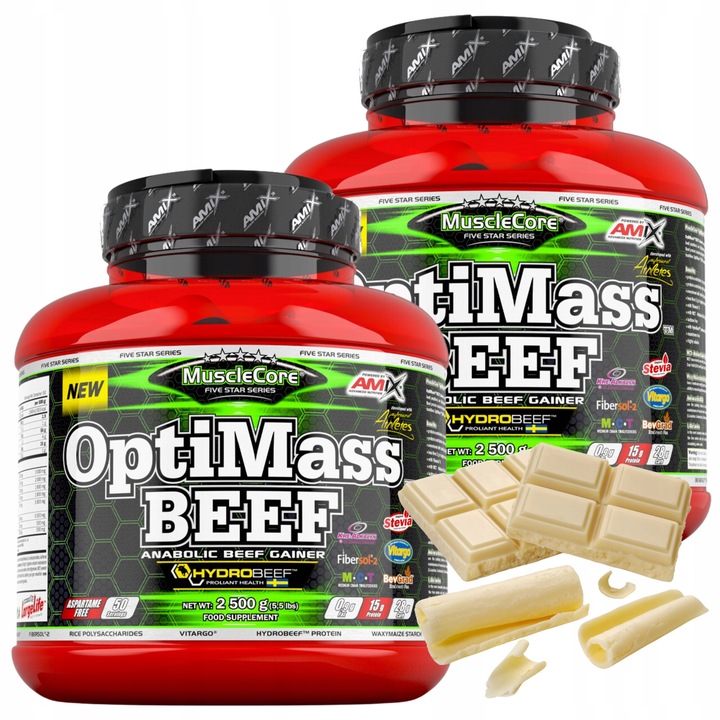 Gainer bez Cukru 5kg OptiMass Beef BCAA Glutamina Węglowodany Beef Protein