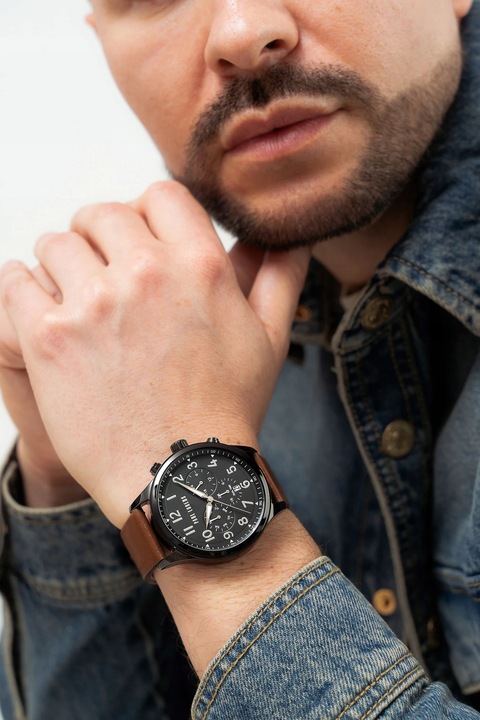 Skórzany zegarek męski Paul Lorens BAYAS z datownikiem -czas dobowy +GRAWER