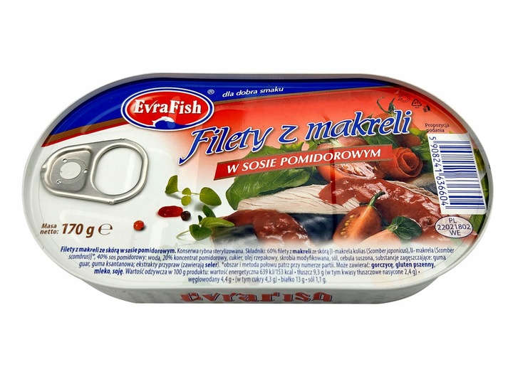 FILETY Z MAKRELI W POMIDORACH 16x 170g EVRA FISH