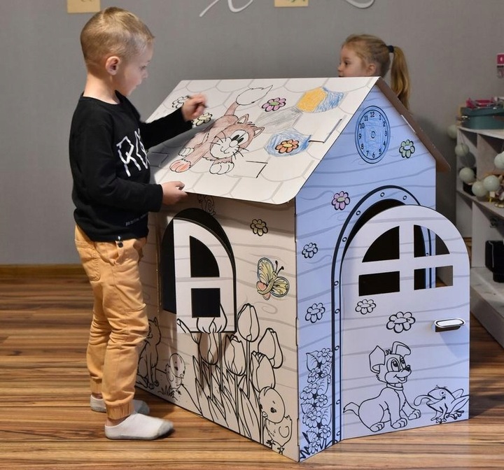DOMEK Z TEKTURY KARTONOWA KOLOROWANKA DO MALOWANIA
