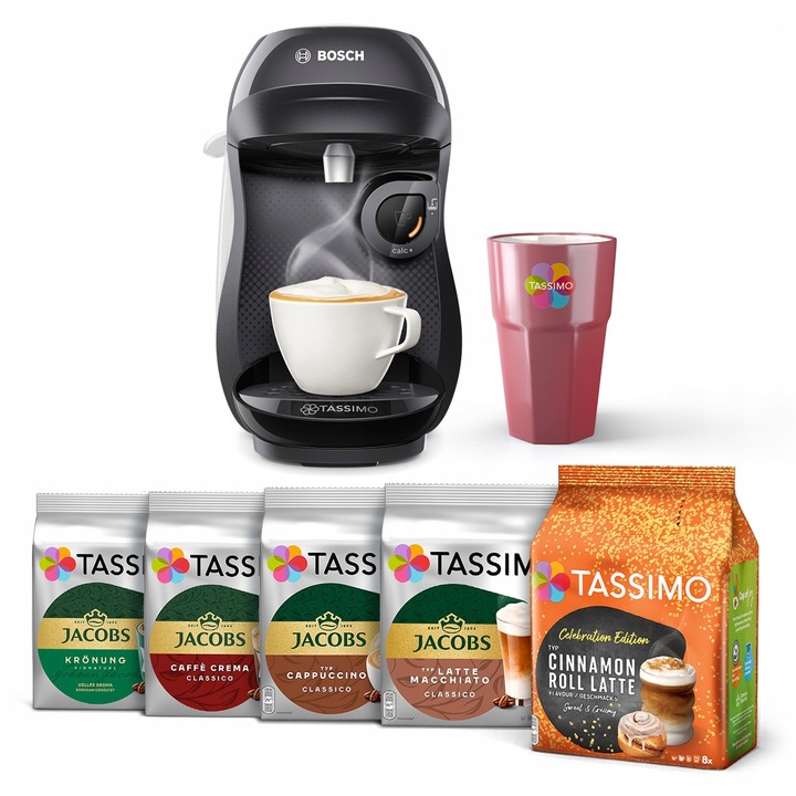 Ekspres kapsułkowy Bosch Tassimo Happy czarny +5x Tassimo + kubek