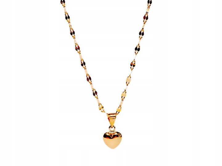 Złoty naszyjnik 585 z delikatnym serduszkiem splot kawa na prezent modny