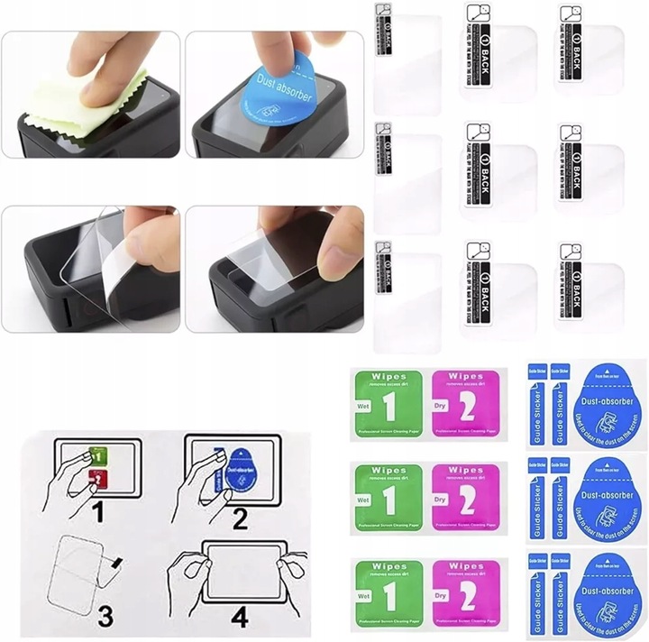 Szkło Hartowane na Ekrany Obiektyw Zestaw 3 Komplety do GoPro 12 11 10 9