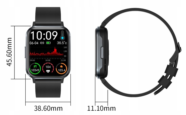 ZEGAREK SMARTWATCH CIŚNIENIE PULS ROZMOWY POL MENU