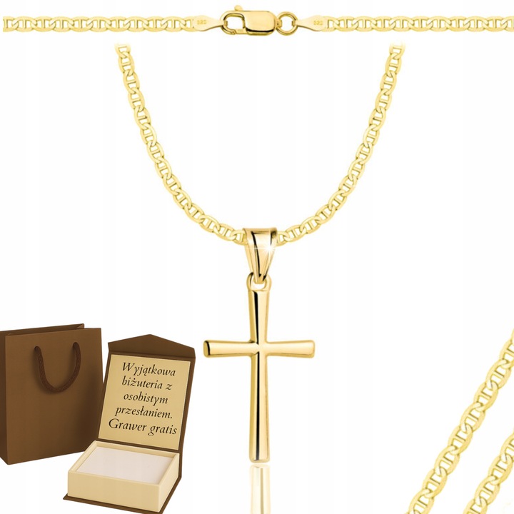 ZŁOTY PEŁNY ŁAŃCUSZEK MĘSKI Z KRZYŻYKIEM GUCCI PR. 925 585 + GRAWER GRATIS