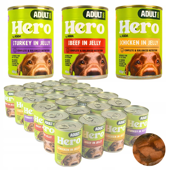 Mokra karma dla psa Hero MIX SMAKÓW kawałki w galaretce 24 x 400g 9,6 kg