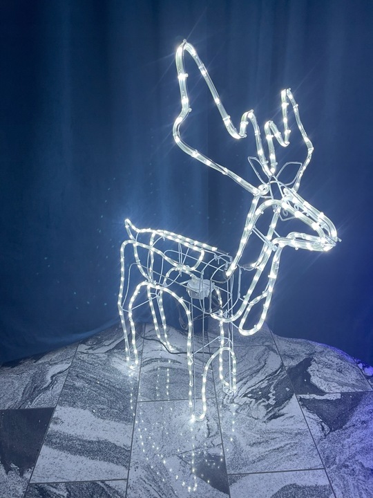 Ozdoba świąteczne RENIFER ŚWIECĄCY Z RUCHOMĄ GŁOWĄ BIAŁY Zimny ZEWNĘTRZNY