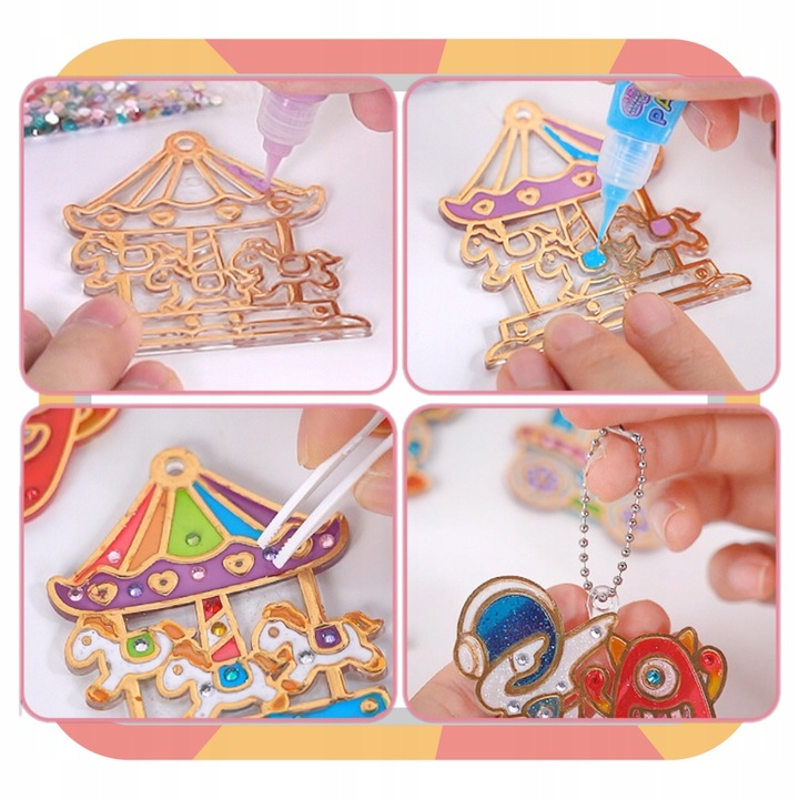 ZESTAW DO ROBIENIA BRELOCZKÓW dla dzieci DIY breloczki 12 szablonów 12 farb