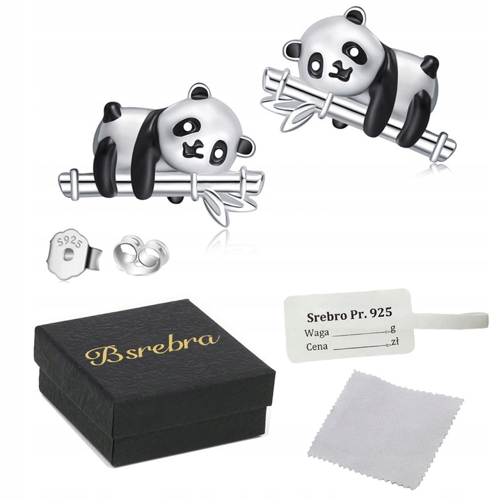 KOLCZYKI Srebrne PRÓBA 925 PANDA SREBRO Sztyfty WKRĘTKI Dla Dziewczynki