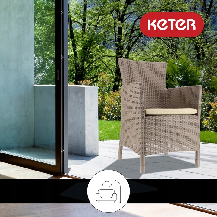 FOTEL OGRODOWY ALLIBERT KRZESŁO + PODUCHA BEŻOWY