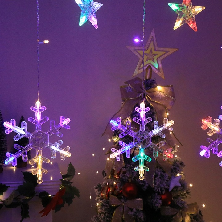 PŁATKI ŚNIEGU WISZĄCE LAMPKI CHOINKOWE ZEWNĘTRZNE KURTYNA LED SOPLE