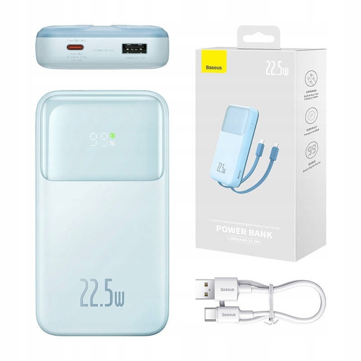 BASEUS POWERBANK 10000MAH 22.5W USB-A USB-C LIGHTNING DO TELEFONU KABEL