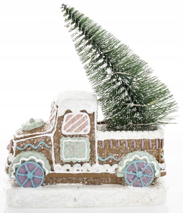 świąteczna figurka LED autko z choinką na pace światełka LED|14,5cm PREZENT