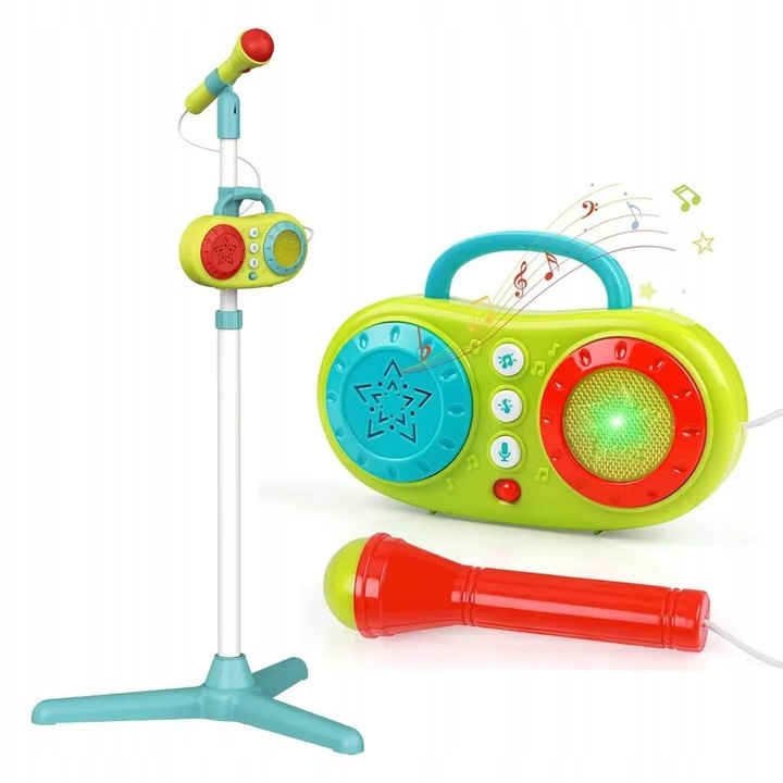 MIKROFON KARAOKE FUNKCJA NAGRYWANIA ZESTAW Z STATYWEM REGULACJA ŚWIATŁA LED