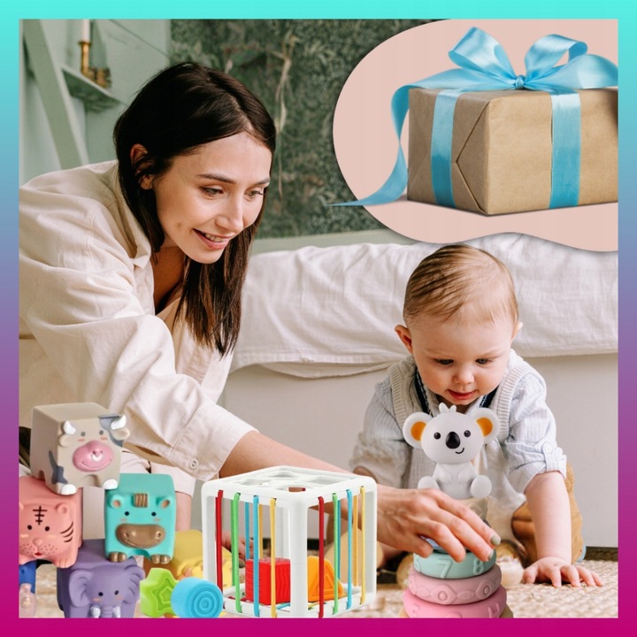 Zestaw Zabawek Sensorycznych Montessori 6w1 dla dziecka 6-12 msc 34 element