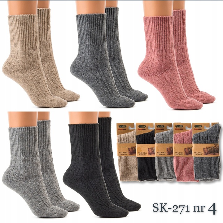 5x SKARPETY damskie NATURALNE WEŁNIANE CIEPŁE GRUBE skarpetki