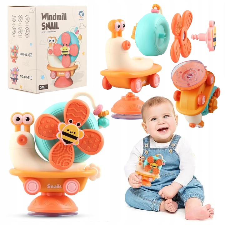 ŚLIMAK JEŻDZĄCY SENSORYCZNY DLA DZIECI ZABAWKA SPINNER DO KĄPIELI WIATRAK