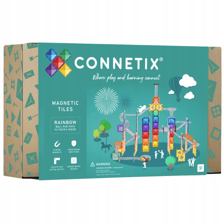 Connetix: klocki magnetyczne tor kulkowy kulodrom Ball Runn 92 elementy