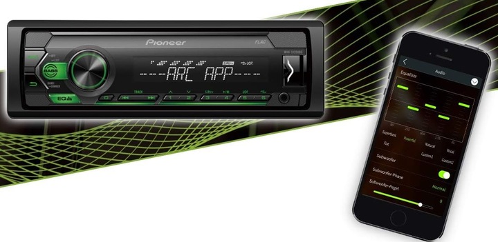 PIONEER MVH-S120UBG FLAC AUX USB ANDROID radio samochodowe 1-DIN zielony