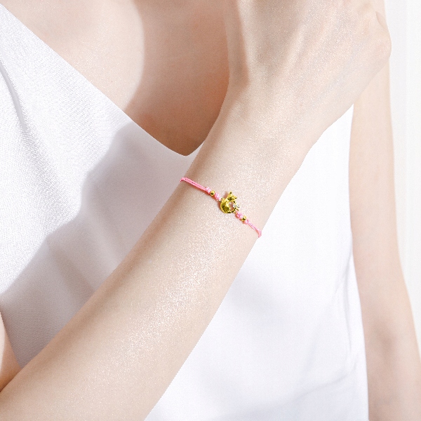 Srebrna bransoletka dla dziewczynki dzieci sznurkowa kotek srebro pozłacane