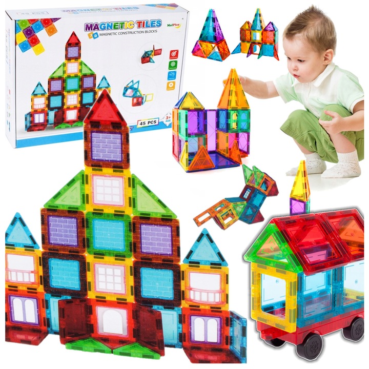 KLOCKI MAGNETYCZNE DUŻE KONSTRUKCYJNE 3D PANELE MAGNETIC ZESTAW 45 element.