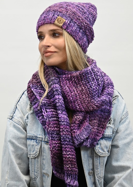 Gruby Modny Kobiecy Zestaw Zimowy Melanżowy Wz2