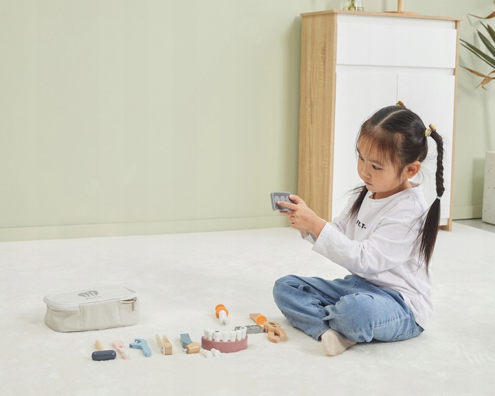 DREWNIANY ZESTAW DENTYSTY TORBA MAŁY DENTYSTA STOMATOLOG LEKARZ VIGA POLARB