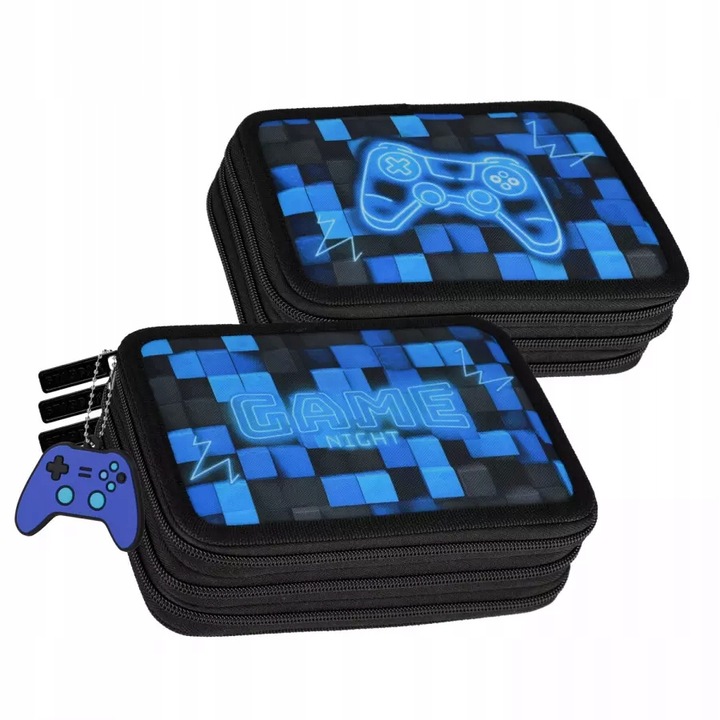 PIÓRNIK SZKOLNY TRZYKOMOROWY Z WYPOSAŻENIEM DLA CHŁOPCA PIXEL PAD GAME