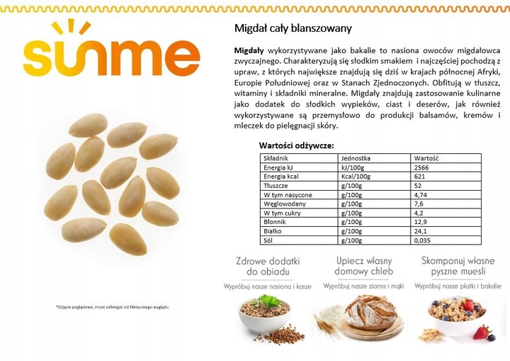 MIGDAŁY CAŁE 1kg Blanszowane Duże Świeże Jakość