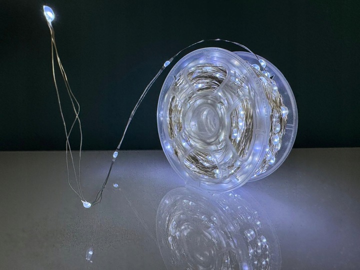 Lampki Choinkowe 1000 LED Mikro Drucik 100m Biały Zimny IP65 Pilot
