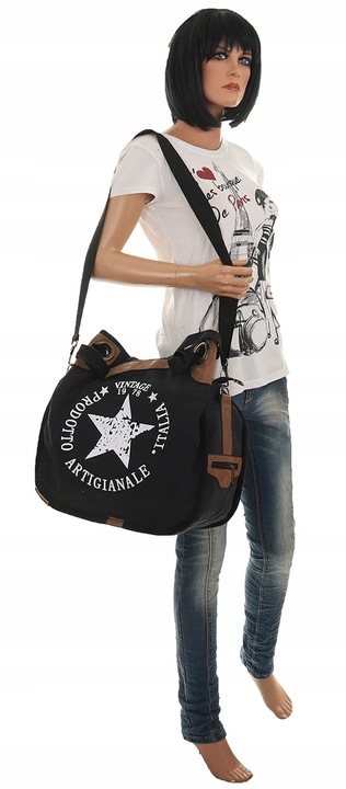 Torebka damska duża pojemna worek na ramię shopper listonoszka z208 Czarna