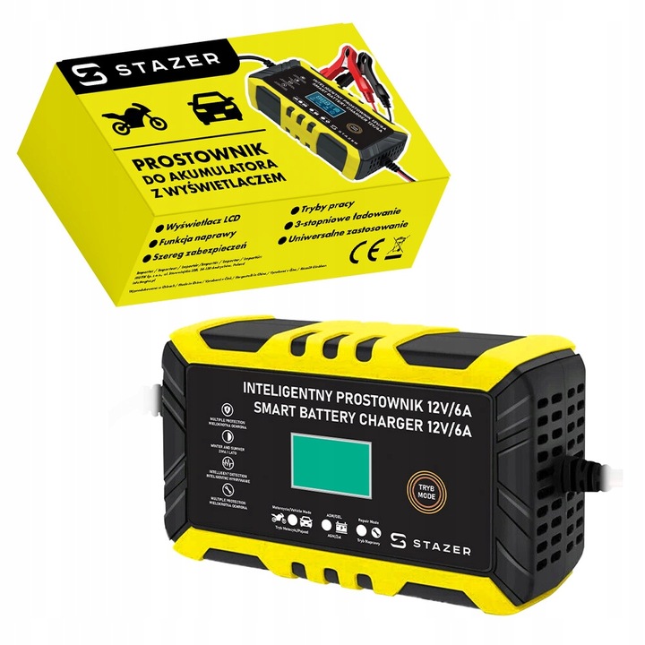 PROSTOWNIK DO AKUMULATORÓW SAMOCHODOWY AUTOMATYCZNY Z FUNKCJĄ NAPRAWY 12V