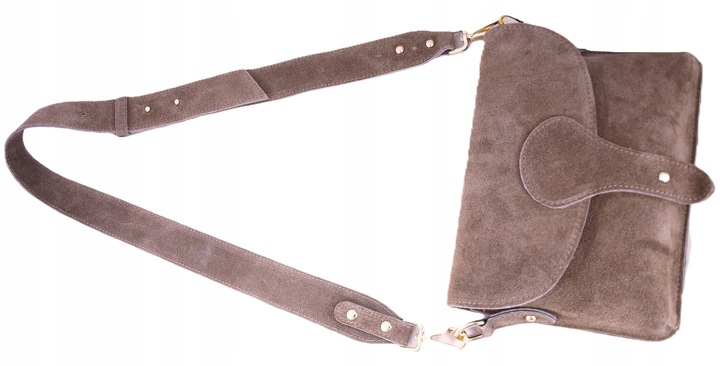 Zamszowa Torebka włoska MOKKA nerka listonoszka MAXI DUŻA WERSJA Pelle