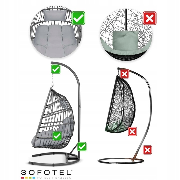 Sofotel Fotel ogrodowy wiszący Luisiana szary + szare poduszki Sofotel