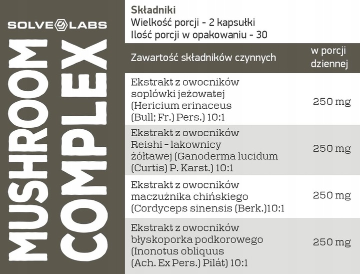 Mushroom Complex 60caps SOLVE LABS Soplówka, Chaga, Reishi, Cordyceps