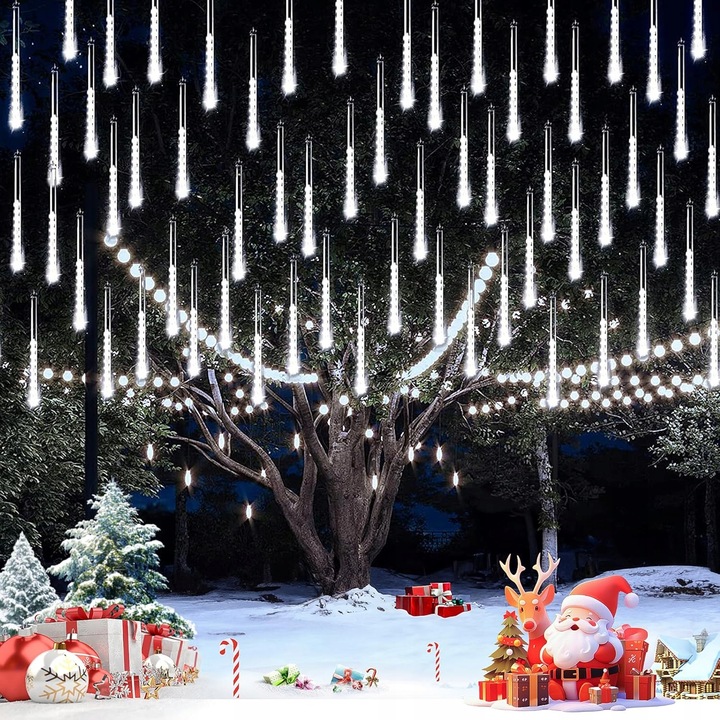 DŁUGIE SOPLE METEORY KURTYNA ŚWIETLNA LAMPKI CHOINKOWE 360LED 50cm B. ZIMNY
