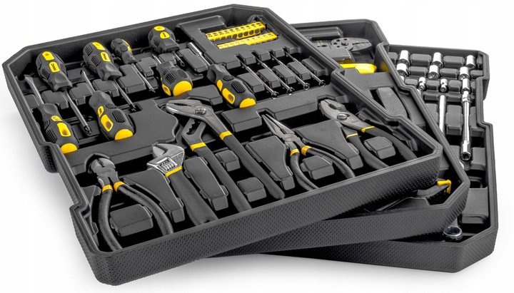 WALIZKA NARZĘDZIOWA ZESTAW NARZĘDZI 186 ELEMENTÓW BITY NASADKI MŁOTEK NÓŻ