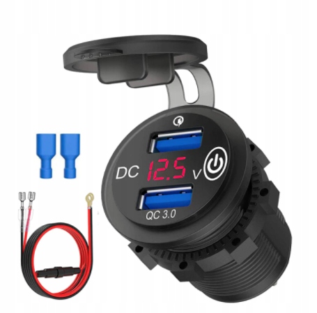 ŁADOWARKA SAMOCHODOWA 2xUSB QC3.0 WOLTOMIERZ DOTYK