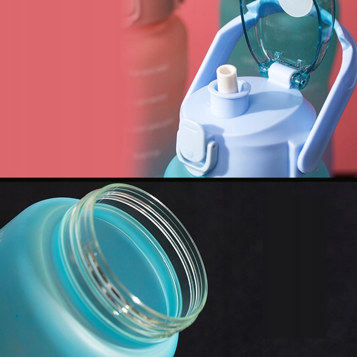 BUTELKA NA WODĘ BIDON Z MIARKĄ ZE SŁOMKĄ PRZYPOMNIENIEM SIŁOWNIA FITNESS 2L