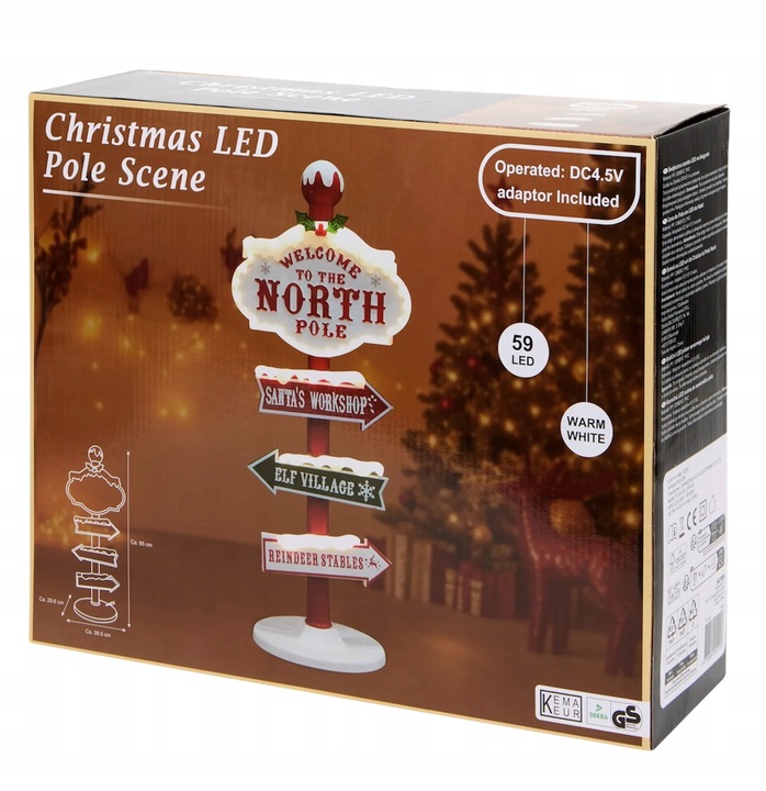 Dekoracja Świąteczna Słup Drogowskaz LED Lampki Oświetlenie Zewn/Wewn 95cm