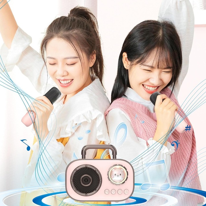 Bezprzewodowy Zestaw do Karaoke dla Dzieci Głośnik Bluetooth + 2 Mikrofony