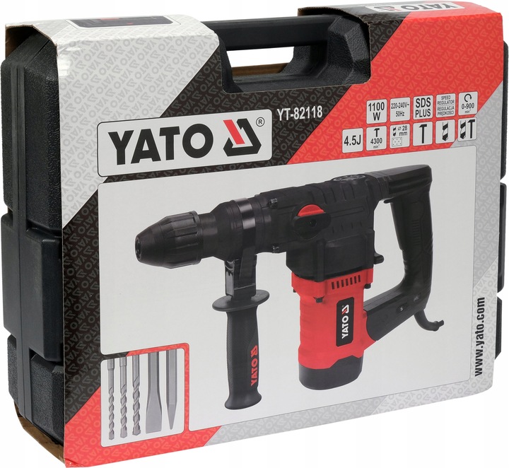YATO MŁOT UDAROWY MŁOTOWIERTARKA SDS PLUS 1100W 4,5J 3 FUNKCJE + AKCESORIA